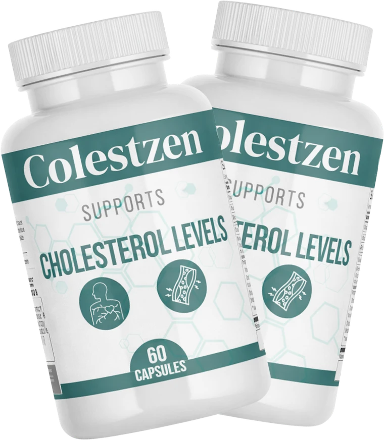 Two ColestZen bottles showing the front label, supports cholesterol levels, 60 capsules