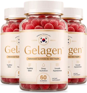 Three bottles of Gelagen Advanced Gummies for Skin Health