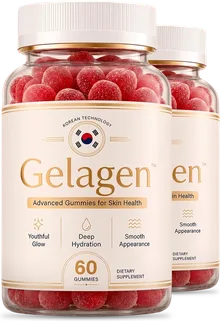 Two bottles of Gelagen Advanced Gummies for Skin Health