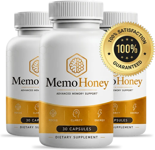 MemoHoney bottles with a 100% satisfaction guarantee seal