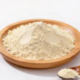 Probiotic powder in a wooden bowl with a small wooden spoon