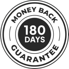 180-day money-back guarantee seal