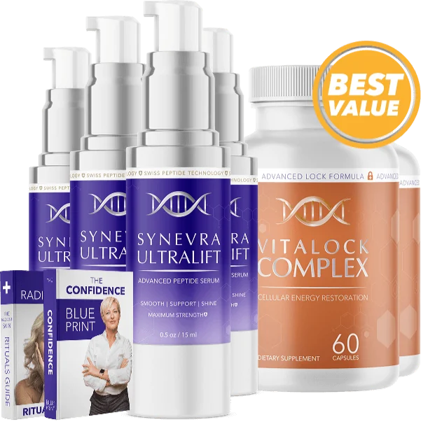 Synevra Ultimate kit with four UltraLift serums, two VitaLock Complex bottles and two e-books