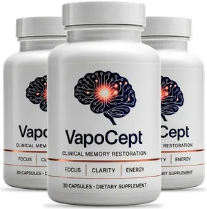 Three bottles of VapoCept focus and mental clarity capsules