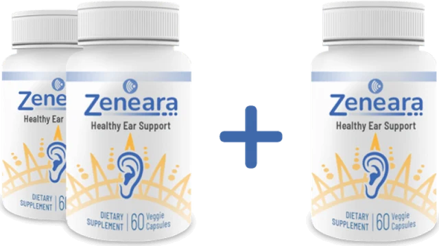 Three bottles of Zeneara ear health supplement